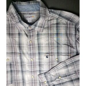 Carhartt Relaxed Plaid Pearl Snap Shirt Mens XL Gray Western Workwear Long Sleev